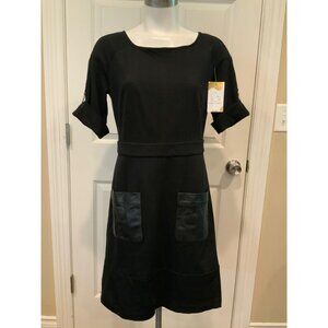 Cynthia Steffe Black Shift Dress W/Faux Leather Pockets,  Size 8